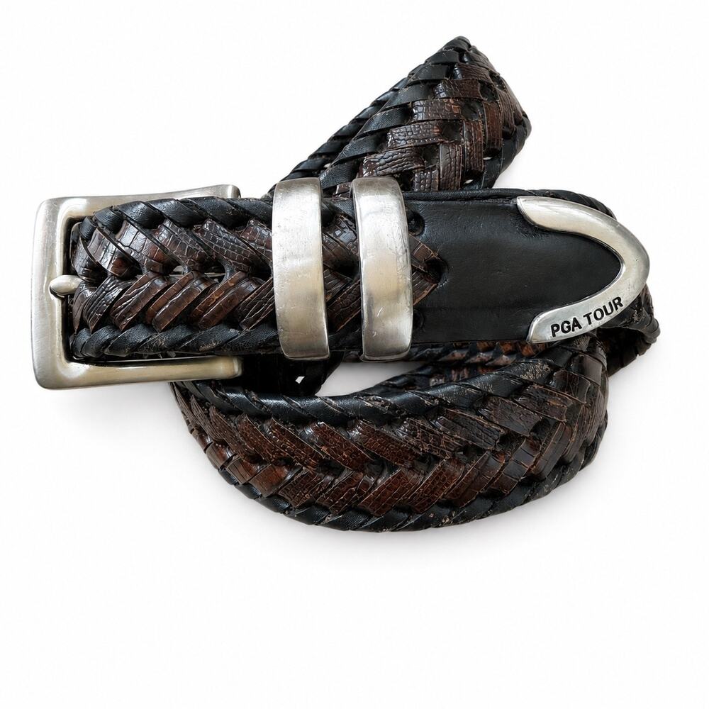 PGA Tour Brown Braided Leather Golf Belt Men’s Size 36